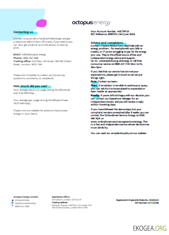 Facture commerciale du service public d'Octopus Energy SCR page 3